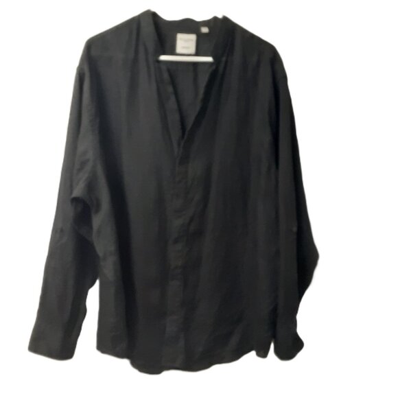 Baird McNutt Men's Top 2XB Black Pullover Roll Tab V-Neck 100% Linen Easy Care - Picture 1 of 7